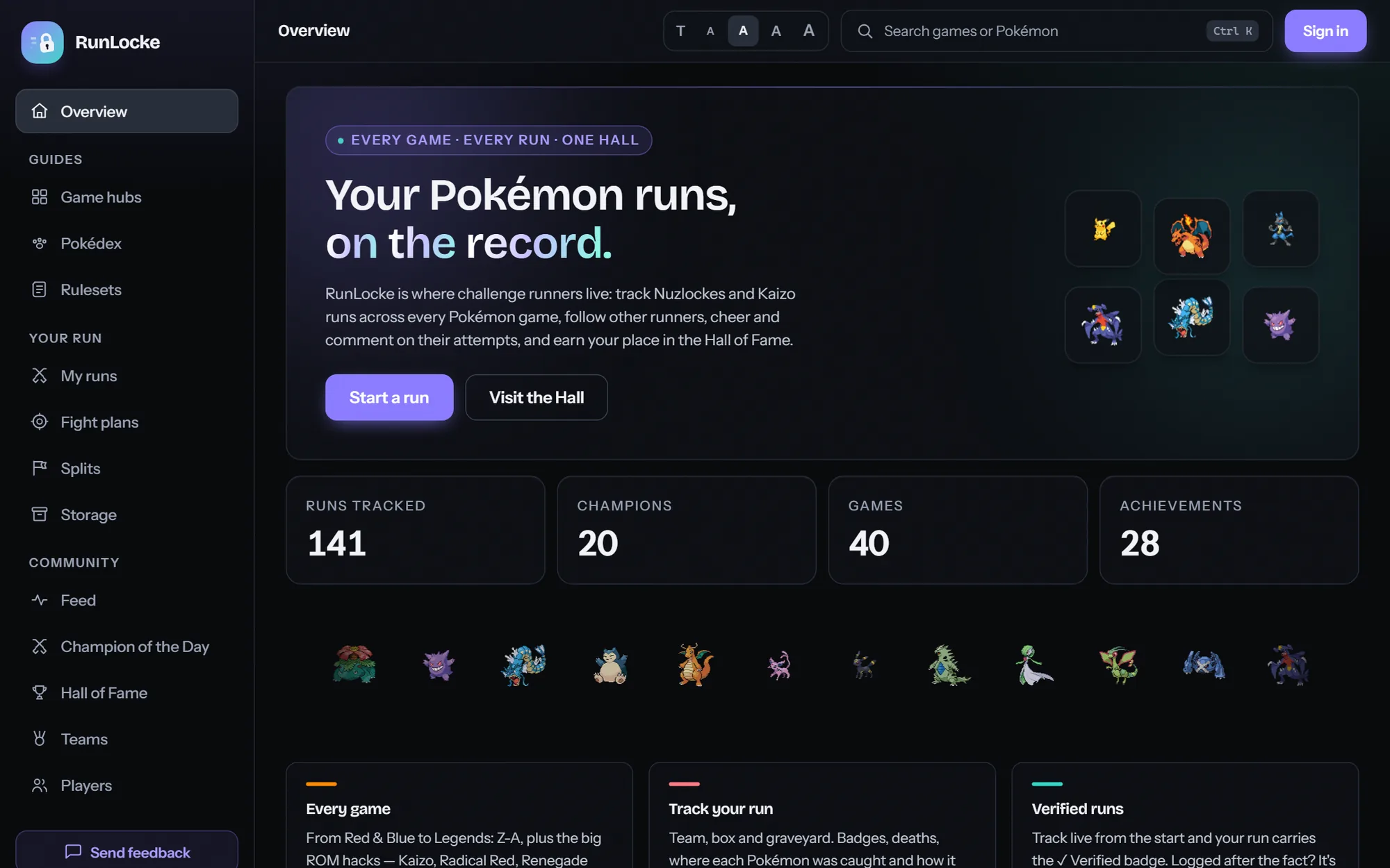 RunLocke. Landing page: your Pokémon runs, on the record.